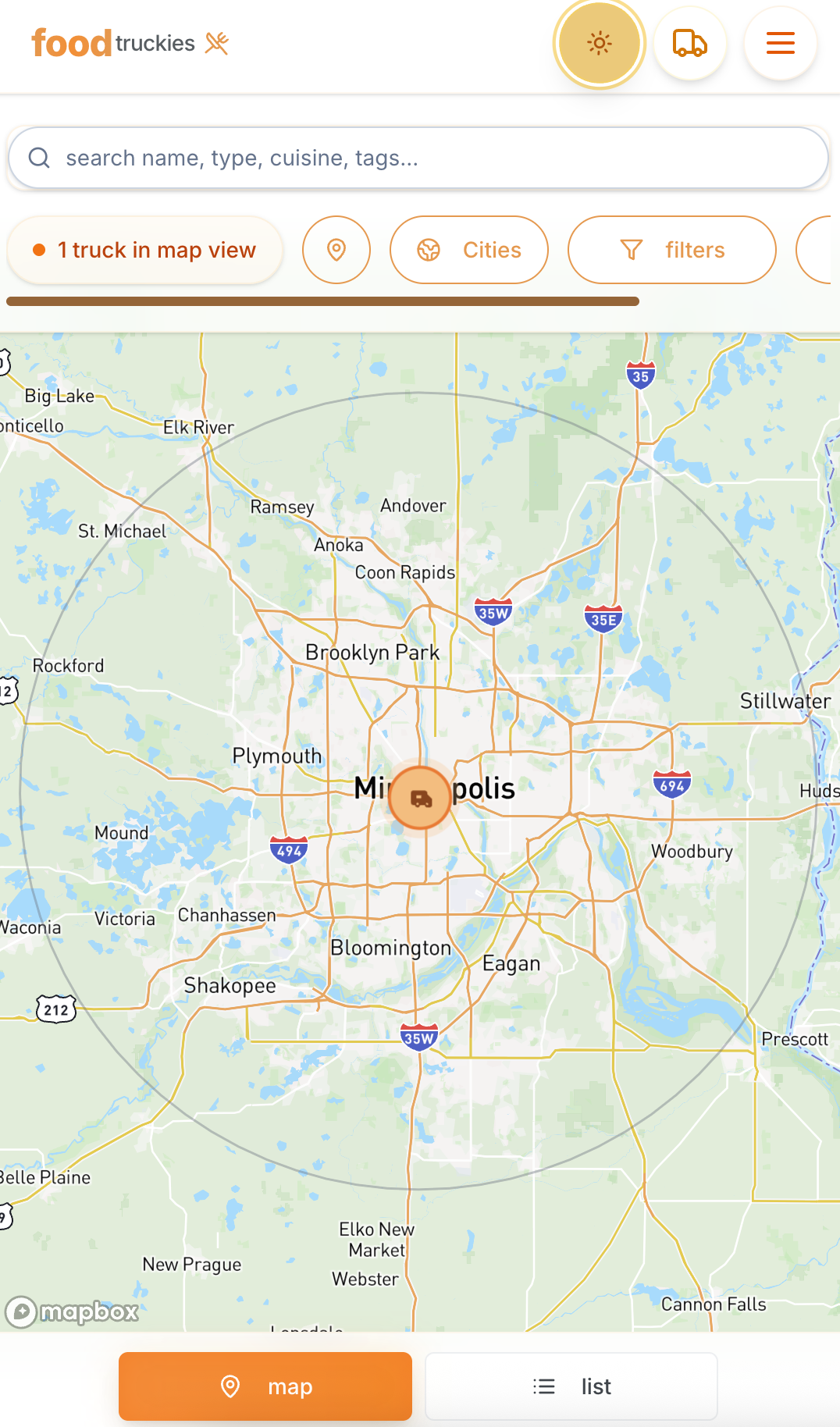 Food Truckies - Interactive map showing real-time food truck locations