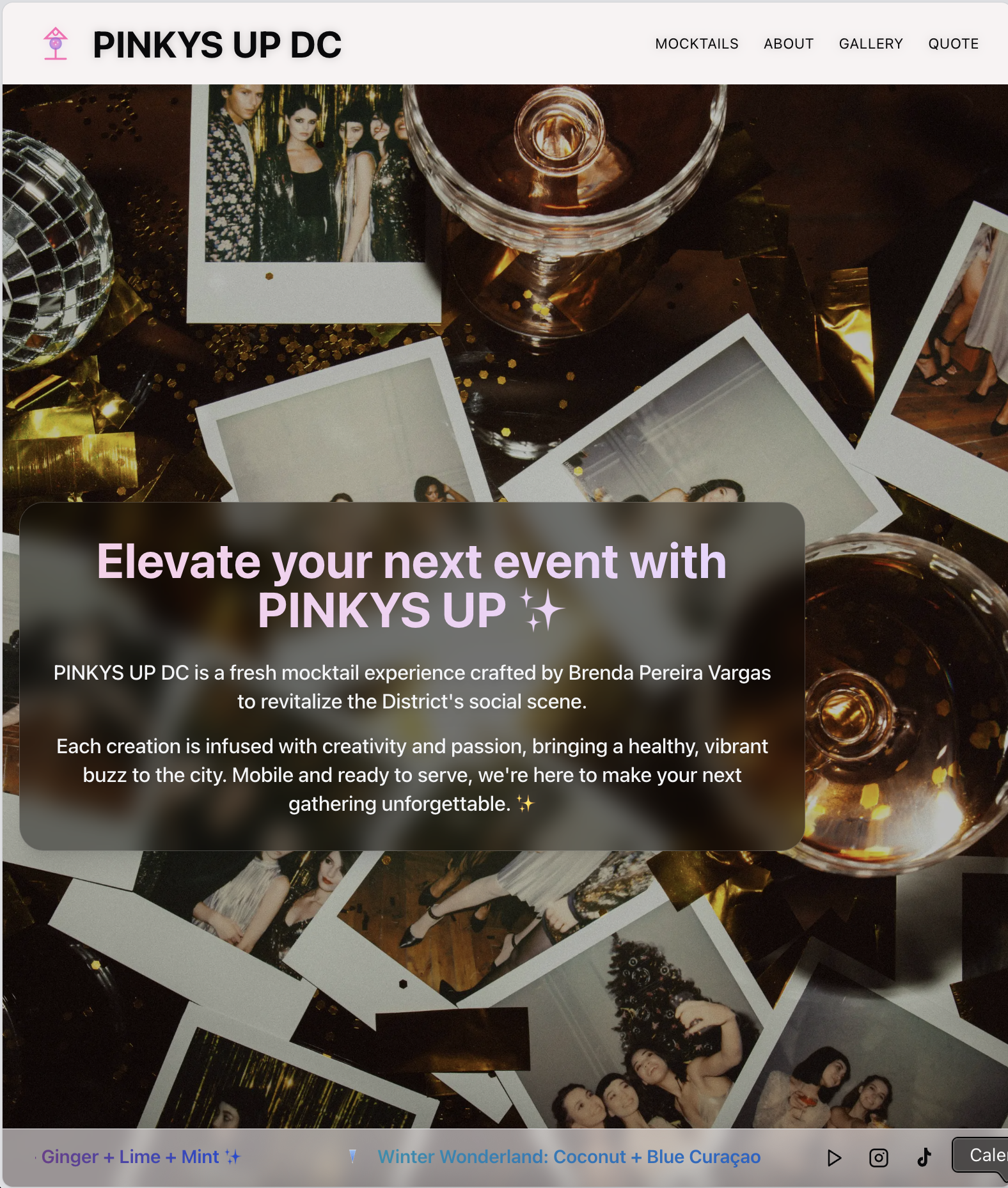 Pinkys Up Mobile Mocktail Service Website - Elegant Event Experience with Artisanal Non-Alcoholic Cocktails